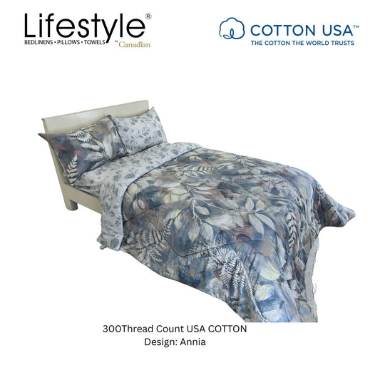 4PC I 3PC I COMFORTER I DUVET COVER BEDSHEET USA COTTON 300TC I Design: ANNIA Lifestyle by Canadian