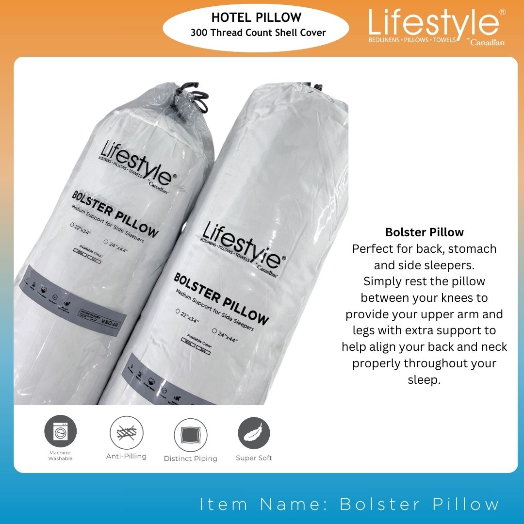 Hotel Bolster Pillows - 300 Thread Count Cover Lifestyle by Canadian