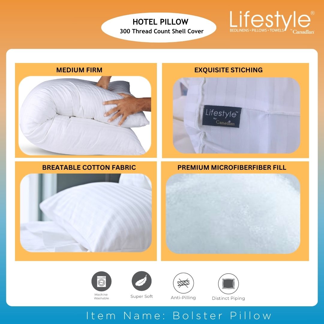 Hotel Bolster Pillows - 300 Thread Count Cover Lifestyle by Canadian