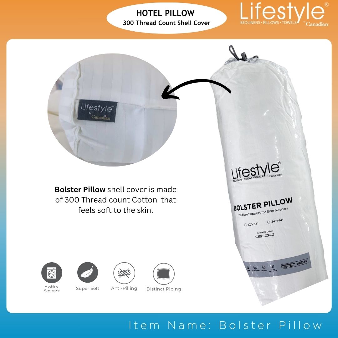 Hotel Bolster Pillows - 300 Thread Count Cover Lifestyle by Canadian