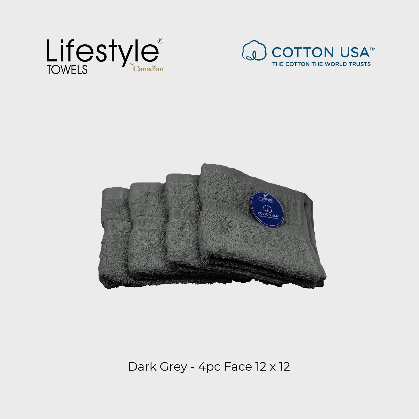 USA COTTON TOWEL 4pc. Face Towel 12'x12' Lifestyle by Canadian 1111 Lifestyle by Canadian