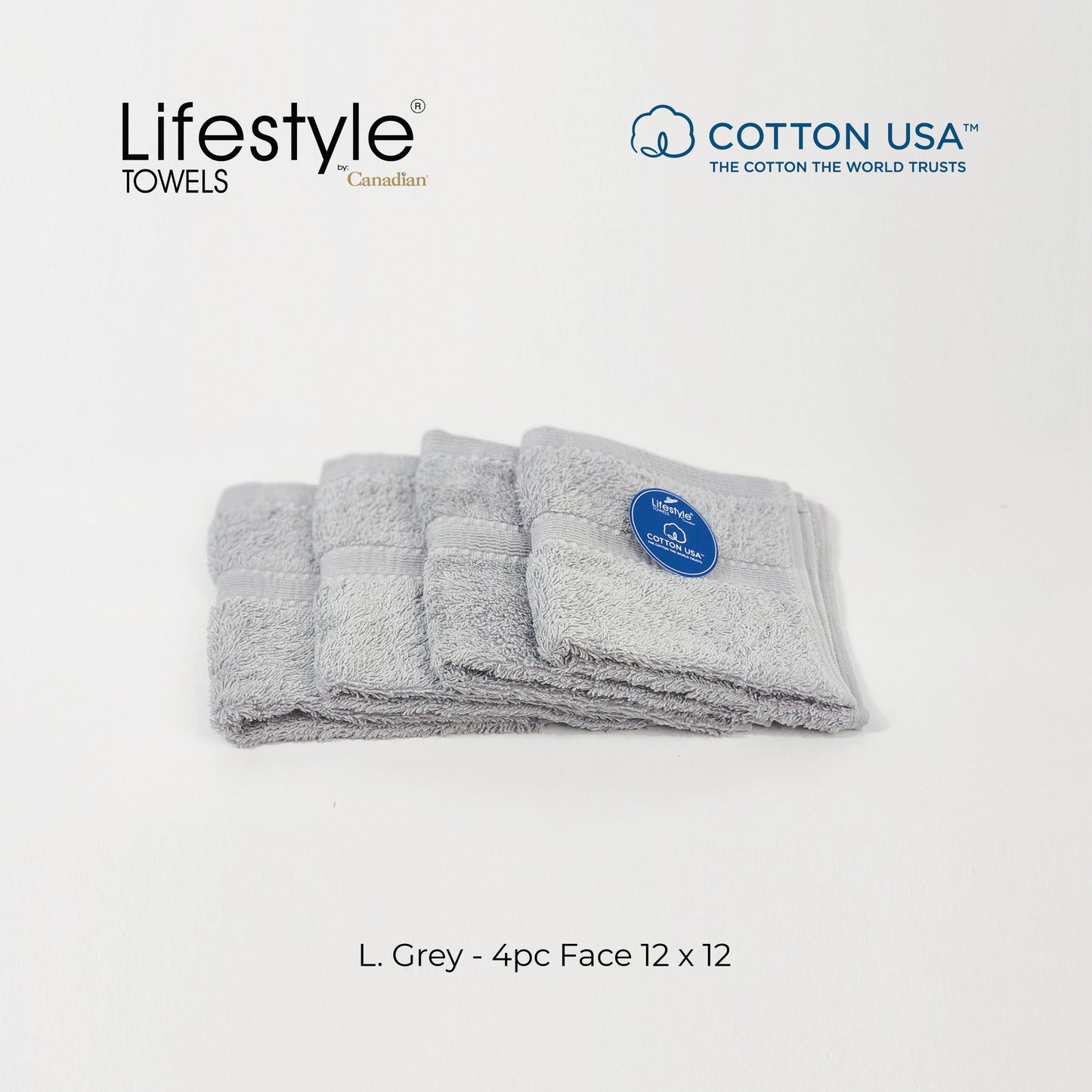 USA COTTON TOWEL 4pc. Face Towel 12'x12' Lifestyle by Canadian 1111 Lifestyle by Canadian