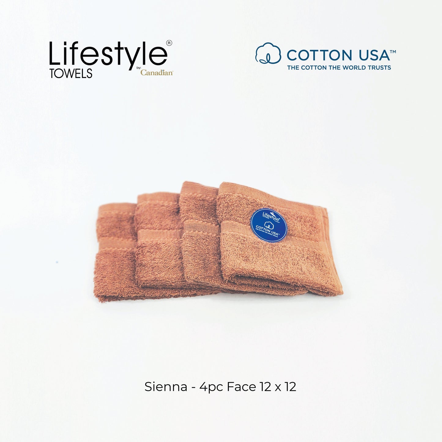 USA COTTON TOWEL 4pc. Face Towel 12'x12' Lifestyle by Canadian 1111 Lifestyle by Canadian