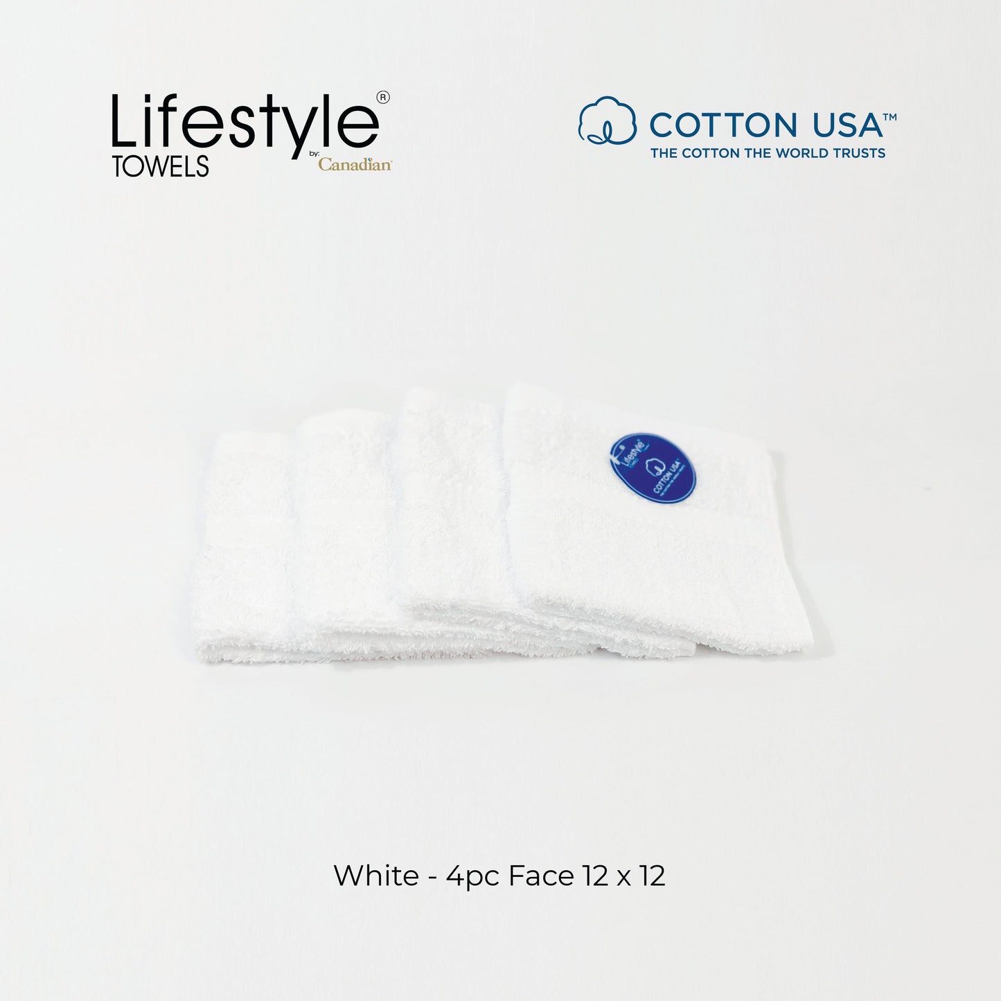 USA COTTON TOWEL 4pc. Face Towel 12'x12' Lifestyle by Canadian 1111 Lifestyle by Canadian