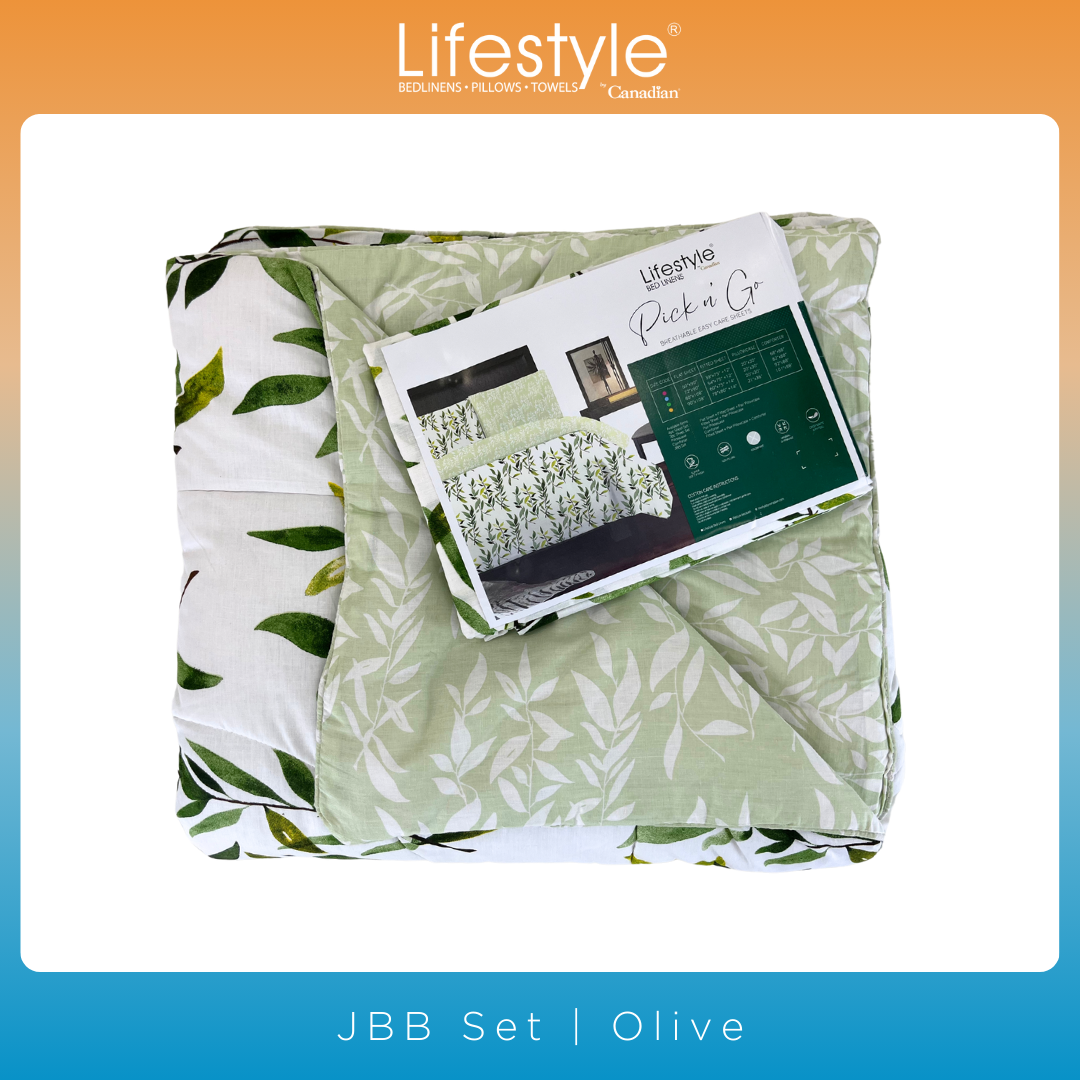 BEDSHEET SET I COMFORTER I FITTEDSHEET I PILLOWCASE I EASY CARE I Lifestyle Pick n Go -Design: Olive