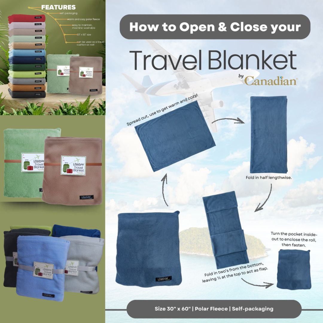 Travel Blanket, Warm and Soft Fleece Polar Blanket, Airplane Blanket, Soft Cushion, Flannel Blanket Lifestyle by Canadian