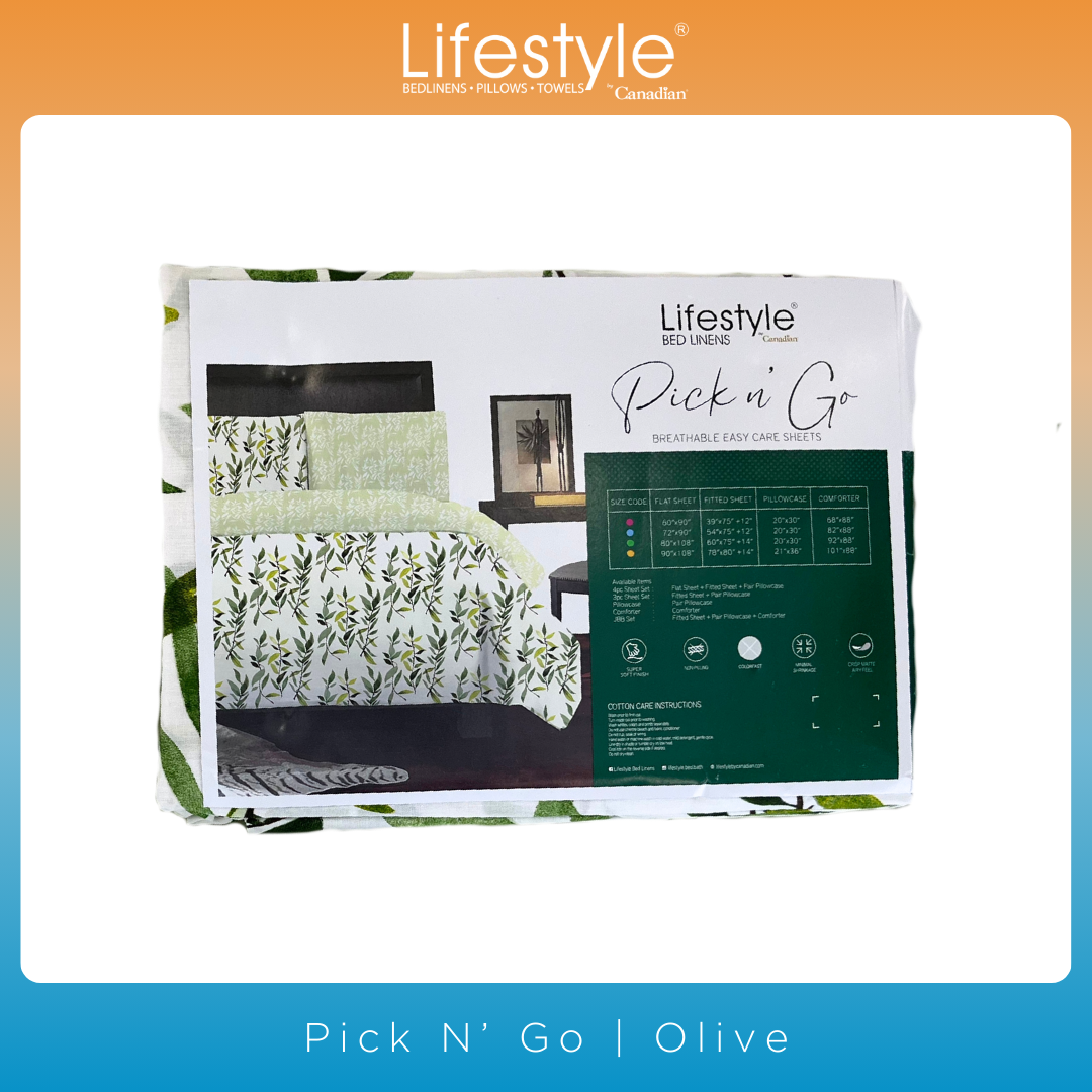 BEDSHEET SET I COMFORTER I FITTEDSHEET I PILLOWCASE I EASY CARE I Lifestyle Pick n Go -Design: Olive