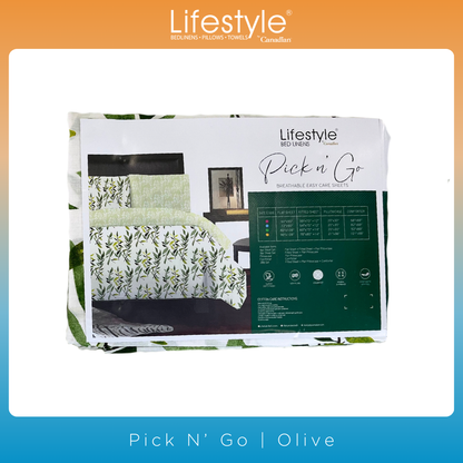 BEDSHEET SET I COMFORTER I FITTEDSHEET I PILLOWCASE I EASY CARE I Lifestyle Pick n Go -Design: Olive