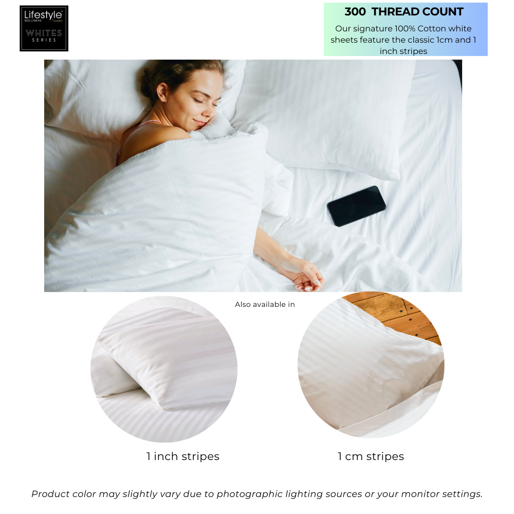 Lifestyle Hotel Whites 300TC 100% Combed Cotton Sheet Set 1-cm Stripes