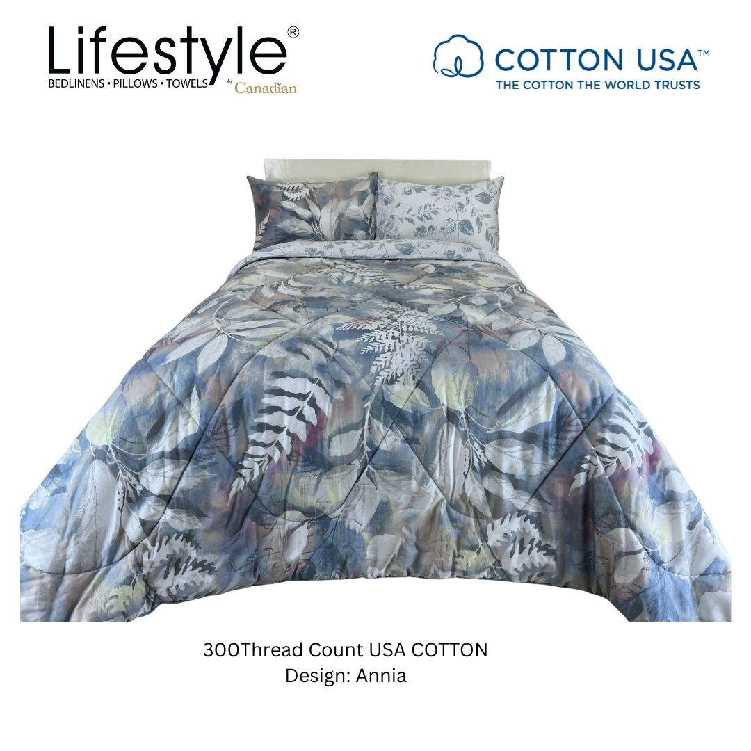4PC I 3PC I COMFORTER I DUVET COVER BEDSHEET USA COTTON 300TC I Design: ANNIA Lifestyle by Canadian