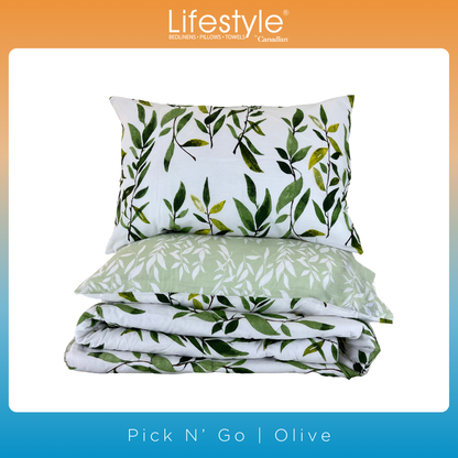 BEDSHEET SET I COMFORTER I FITTEDSHEET I PILLOWCASE I EASY CARE I Lifestyle Pick n Go -Design: Olive