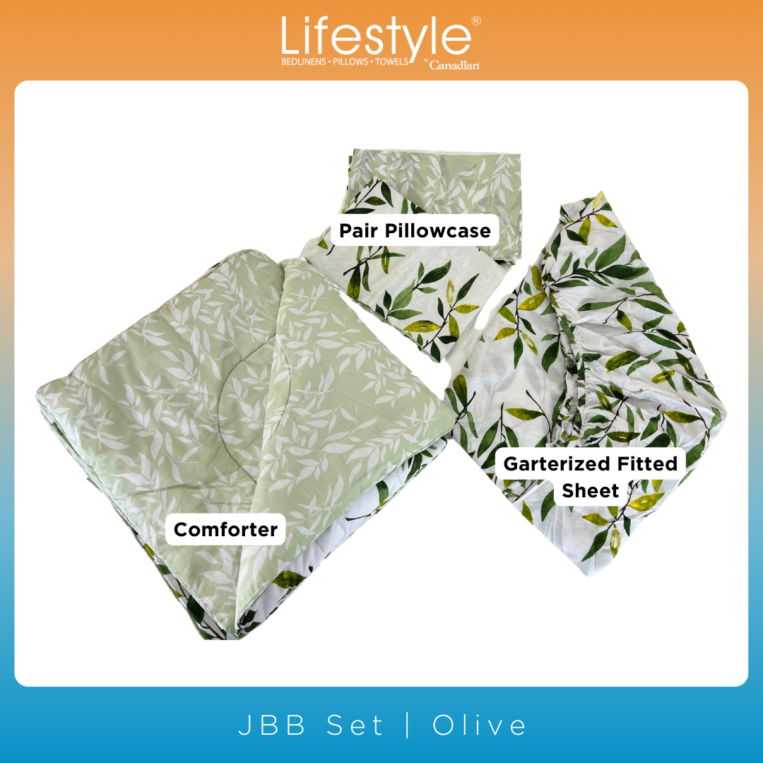 BEDSHEET SET I COMFORTER I FITTEDSHEET I PILLOWCASE I EASY CARE I Lifestyle Pick n Go -Design: Olive