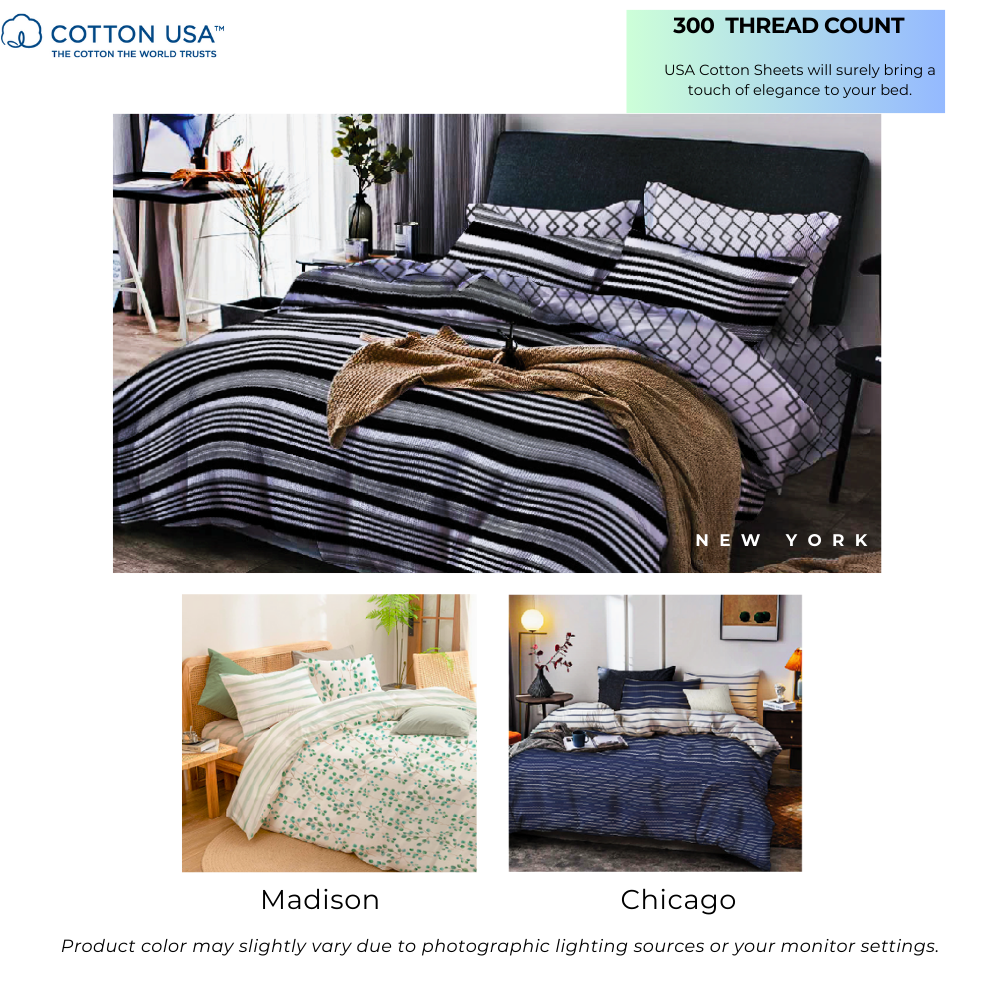 Lifestyle USA 300Thread Count  Cotton Bedsheet Set_Chicago