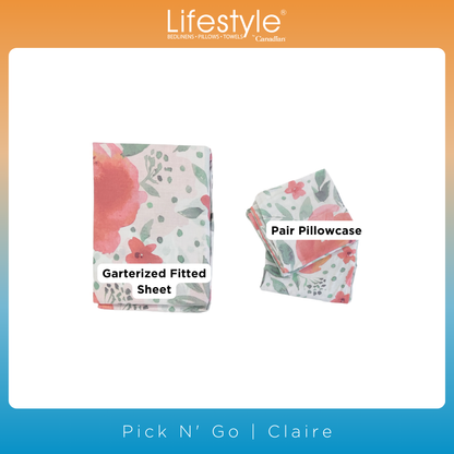 4PC I 3PC I  COMFORTER-FITTEDSHEET-PILLOWCASE (JBB SET) I EASY CARE I Lifestyle Pick n Go -Design: CLAIRE