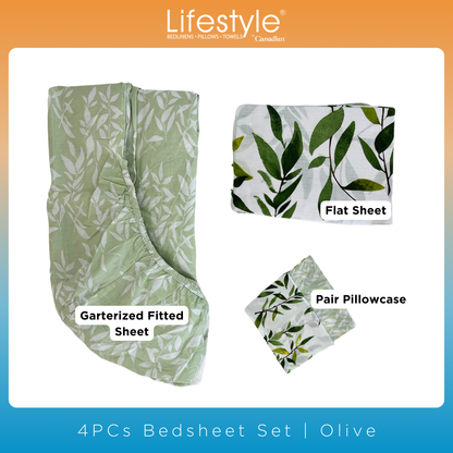 BEDSHEET SET I COMFORTER I FITTEDSHEET I PILLOWCASE I EASY CARE I Lifestyle Pick n Go -Design: Olive