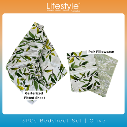 BEDSHEET SET I COMFORTER I FITTEDSHEET I PILLOWCASE I EASY CARE I Lifestyle Pick n Go -Design: Olive