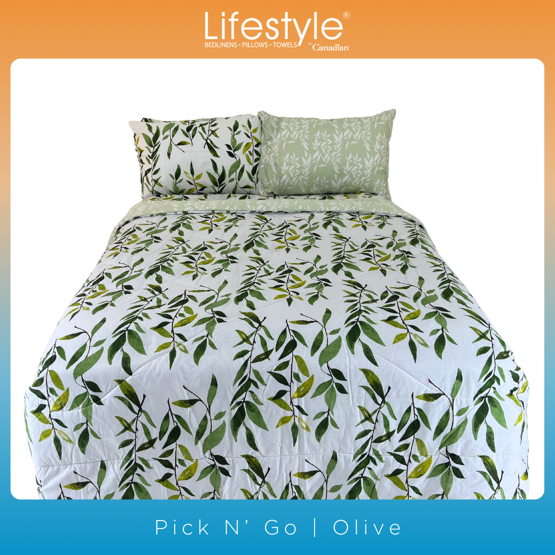 BEDSHEET SET I COMFORTER I FITTEDSHEET I PILLOWCASE I EASY CARE I Lifestyle Pick n Go -Design: Olive