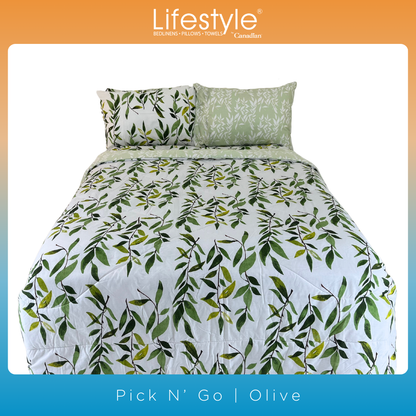 BEDSHEET SET I COMFORTER I FITTEDSHEET I PILLOWCASE I EASY CARE I Lifestyle Pick n Go -Design: Olive