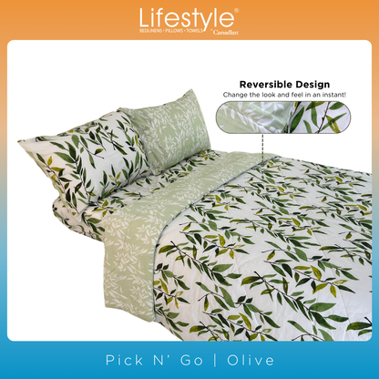 BEDSHEET SET I COMFORTER I FITTEDSHEET I PILLOWCASE I EASY CARE I Lifestyle Pick n Go -Design: Olive