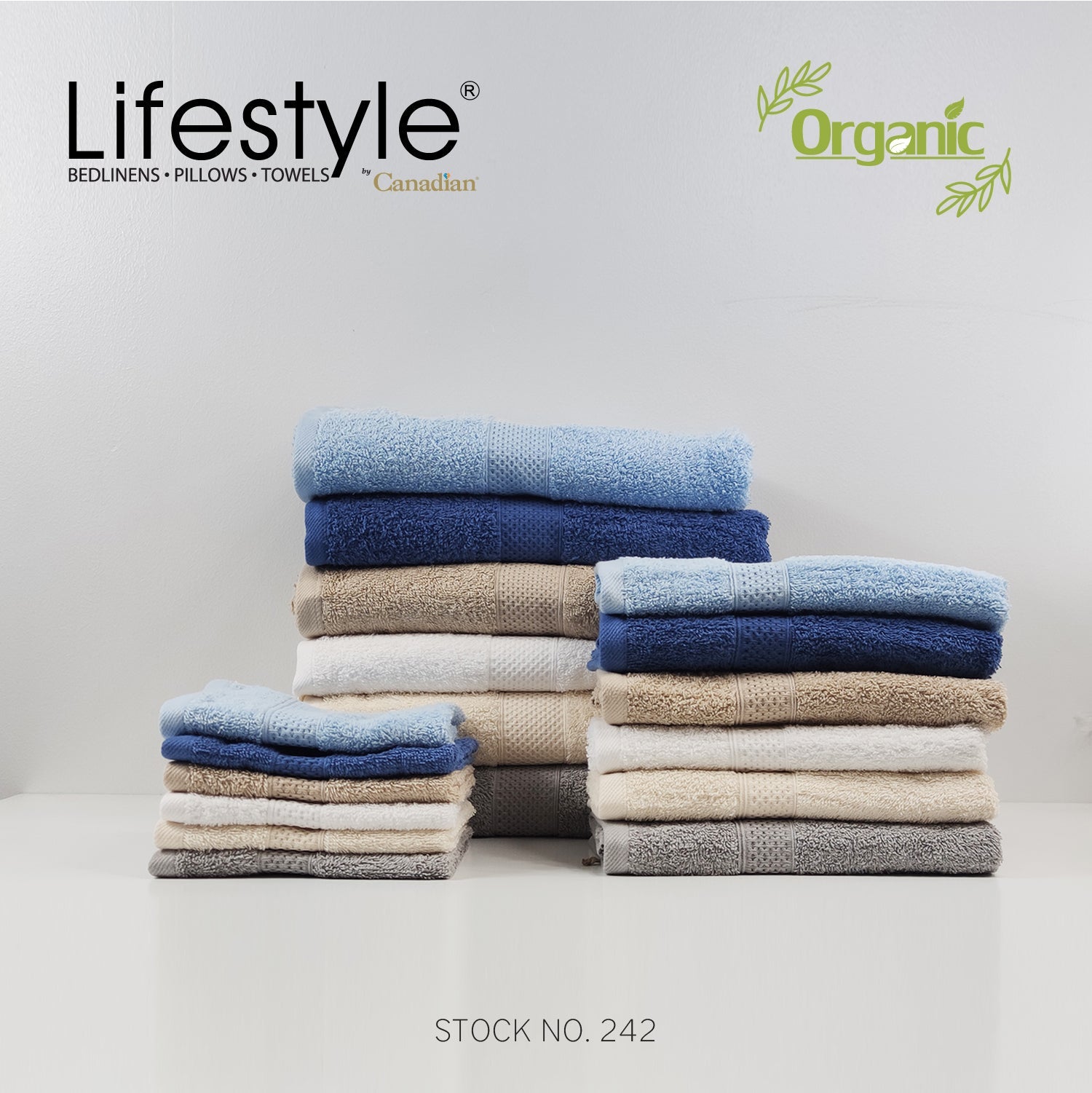 Organic Cotton Towels I Lifestyle by Canadian I (2pc.Bath)(2pc.Hand)(4pc.Face) #242 Lifestyle by Canadian