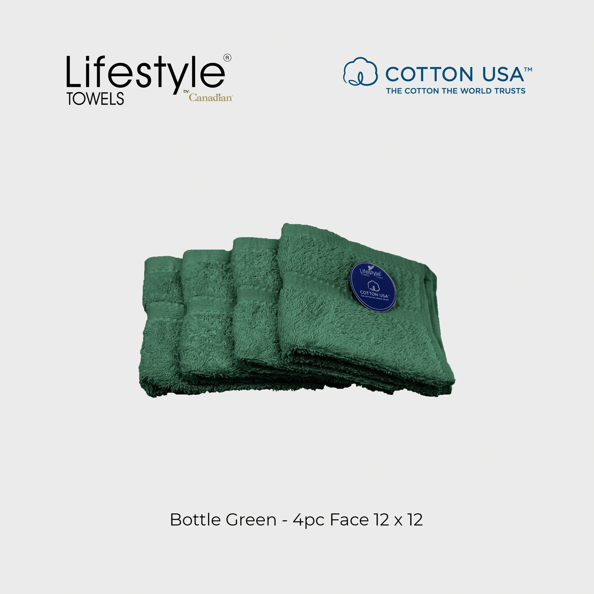 USA COTTON TOWEL  4pc. Face Towel 12'x12' Lifestyle by Canadian 1111 Lifestyle by Canadian