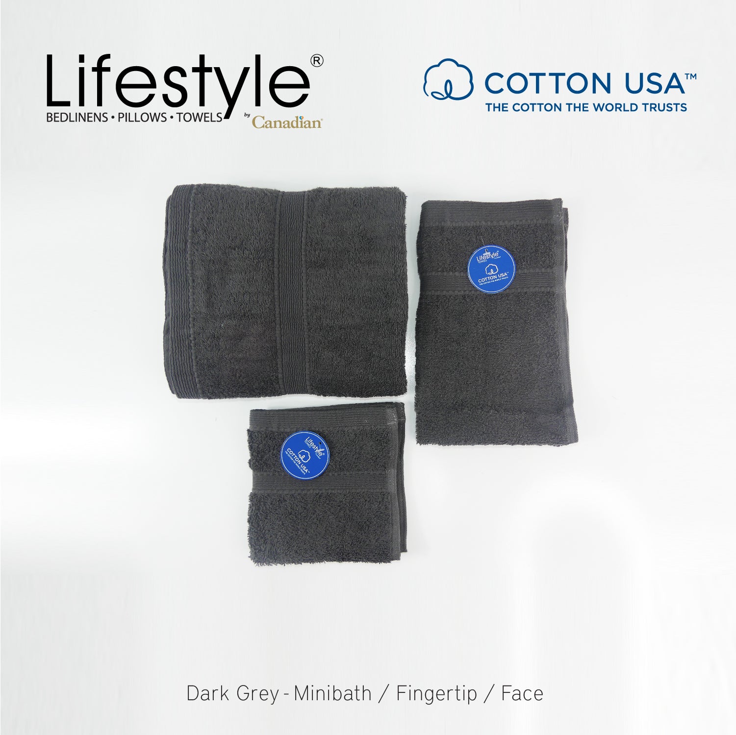 USA COTTON TOWEL Mini Bath Set 22X44inch (1pc Mini bath, 1pc fingertip,1pc face Towel)  #1111 Lifestyle by Canadian