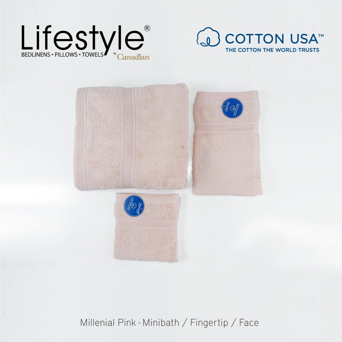 USA COTTON TOWEL Mini Bath Set 22X44inch (1pc Mini bath, 1pc fingertip,1pc face Towel)  #1111 Lifestyle by Canadian