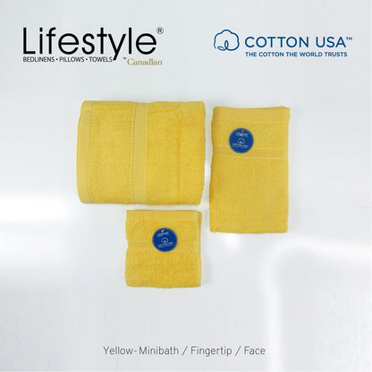 USA COTTON TOWEL Mini Bath Set 22X44inch (1pc Mini bath, 1pc fingertip,1pc face Towel)  #1111 Lifestyle by Canadian