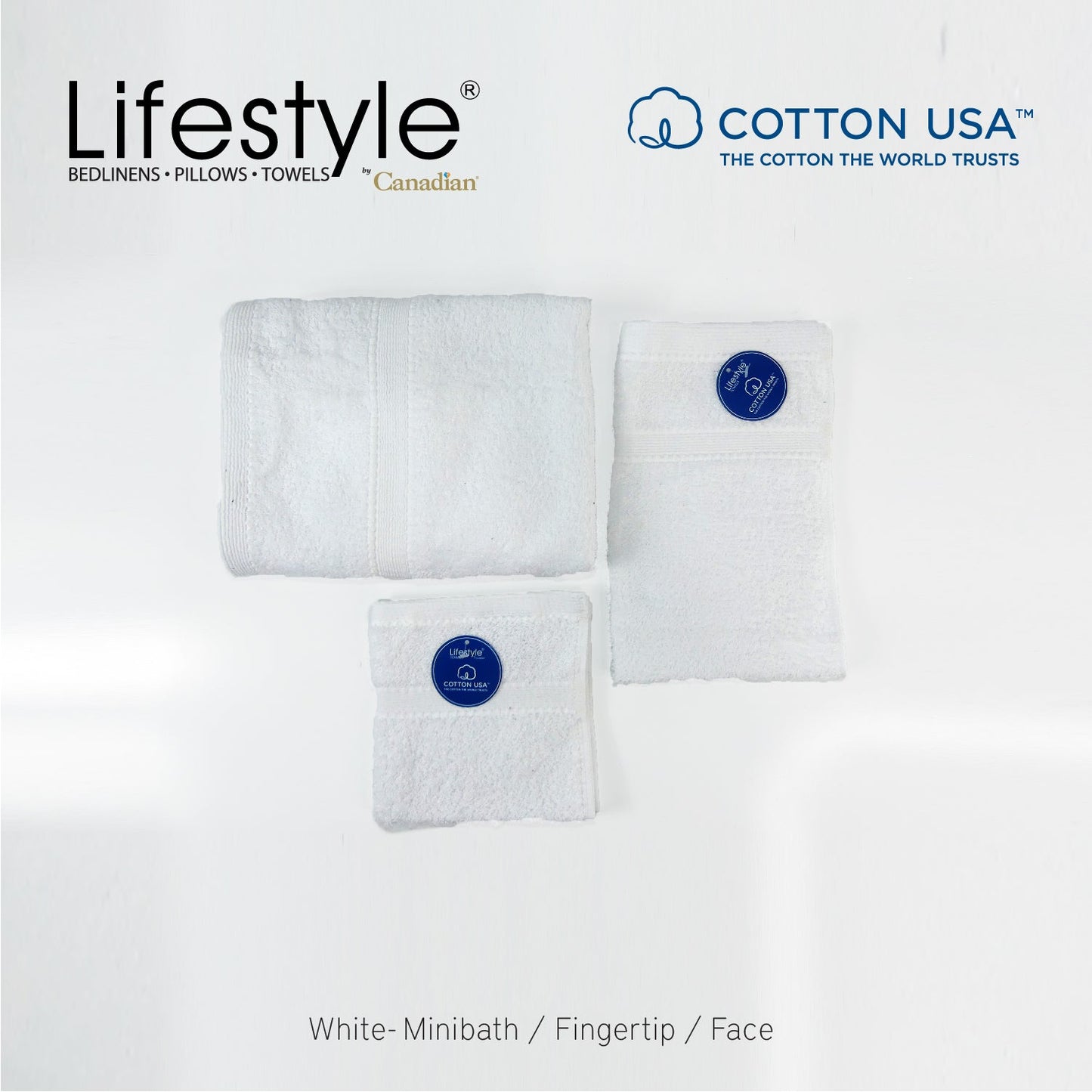 USA COTTON TOWEL Mini Bath Set 22X44inch (1pc Mini bath, 1pc fingertip,1pc face Towel)  #1111 Lifestyle by Canadian