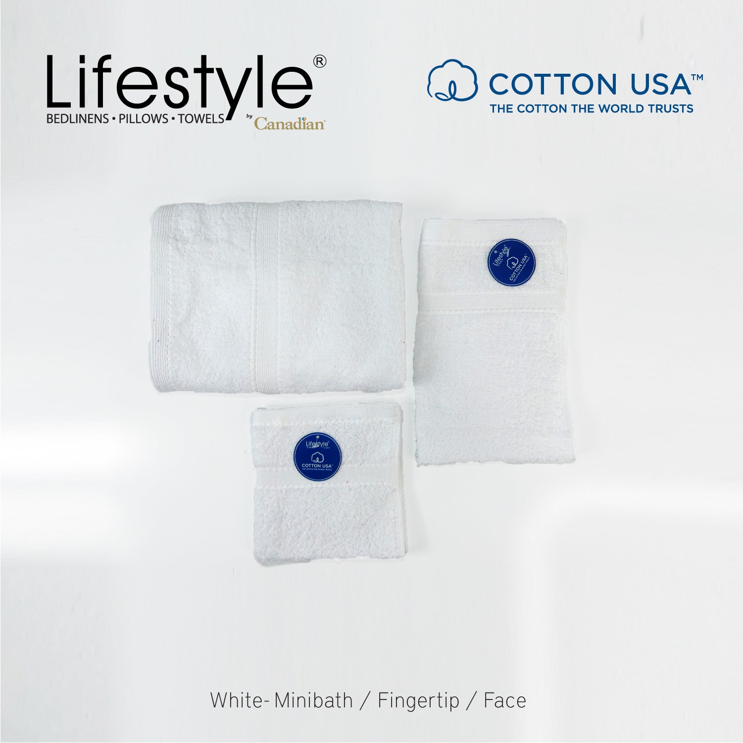 USA COTTON TOWEL Mini Bath Set 22X44inch (1pc Mini bath, 1pc fingertip,1pc face Towel)  #1111 Lifestyle by Canadian