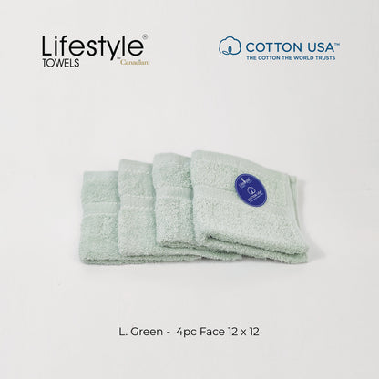 USA COTTON TOWEL  4pc. Face Towel 12'x12' Lifestyle by Canadian 1111 Lifestyle by Canadian