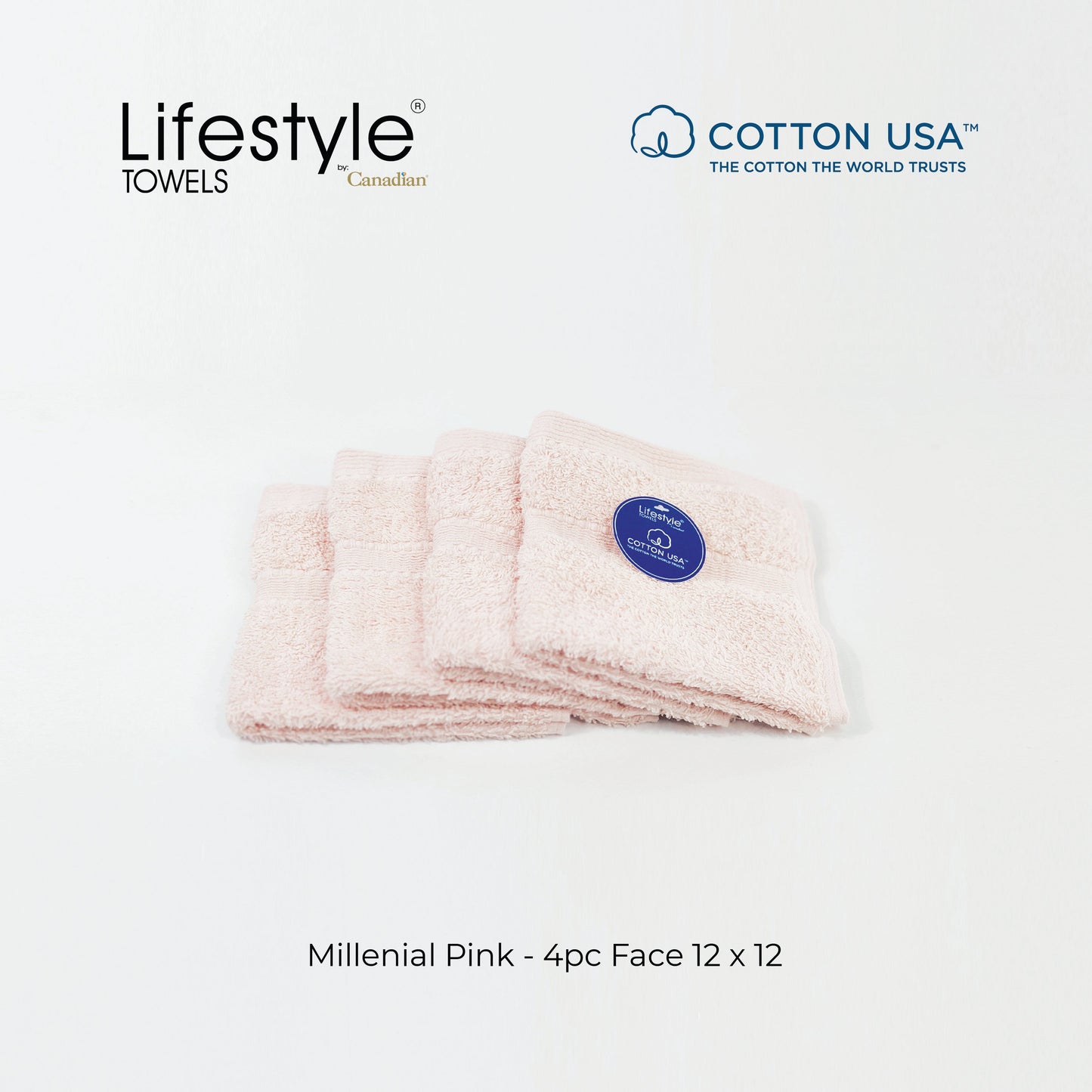 USA COTTON TOWEL  4pc. Face Towel 12'x12' Lifestyle by Canadian 1111 Lifestyle by Canadian