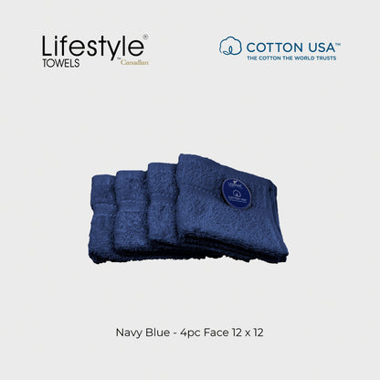 USA COTTON TOWEL  4pc. Face Towel 12'x12' Lifestyle by Canadian 1111 Lifestyle by Canadian