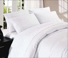 Load image into Gallery viewer, Lifestyle Hotel Whites 300TC 100% Combed Cotton Sheet Set 1-cm Stripes
